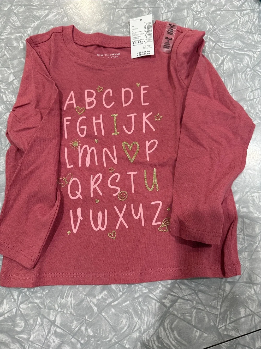 The Children's Place Pink Long-Sleeve Alphabet Tee with Gold Accents